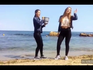 2 Wetlook Girls Encircling Beach