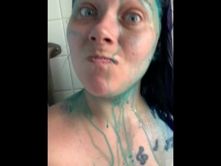 Showering With Reference To Blue Hair.